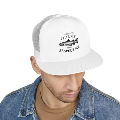 Fishing Trucker Hat — "Fish Don't Fear Me, They Respect Me" Mesh Cap
