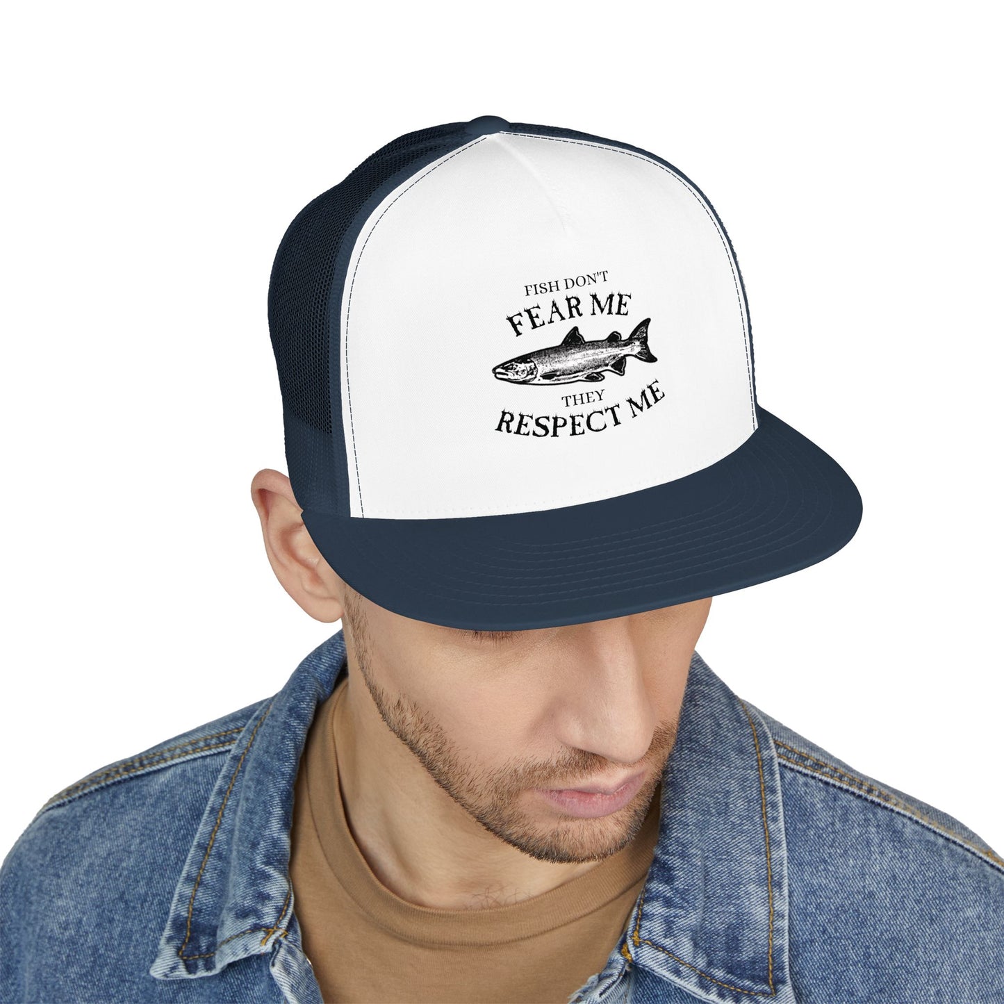 Fishing Trucker Hat — "Fish Don't Fear Me, They Respect Me" Mesh Cap