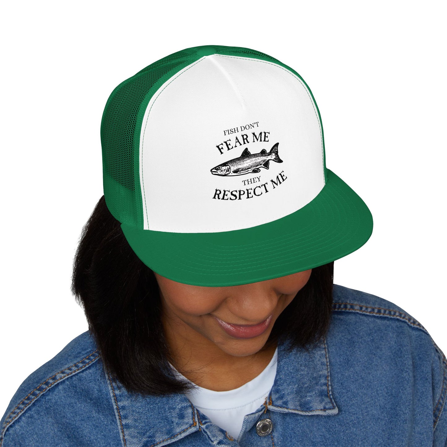 Fishing Trucker Hat — "Fish Don't Fear Me, They Respect Me" Mesh Cap