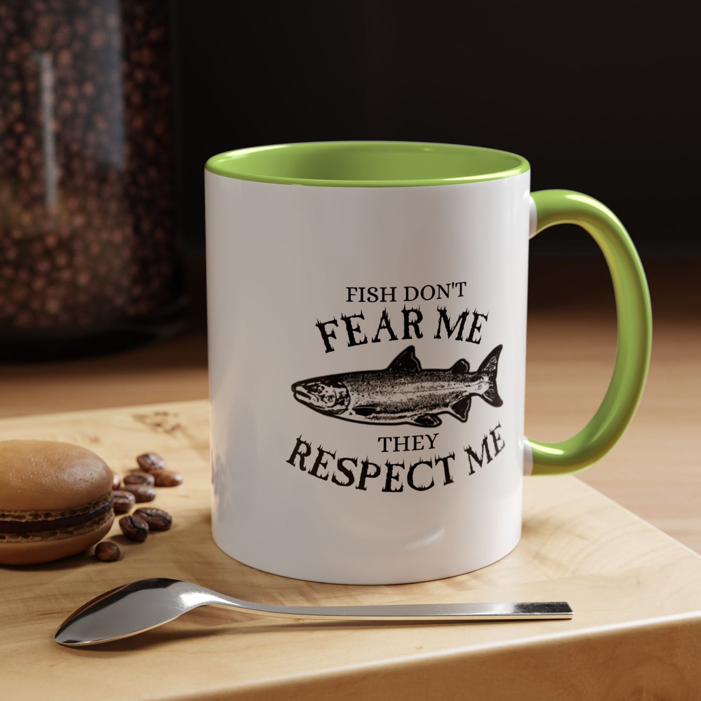 Fish Don't Fear Me, They Respect Me Coffee Mug — Fishing Humor Accent Mug