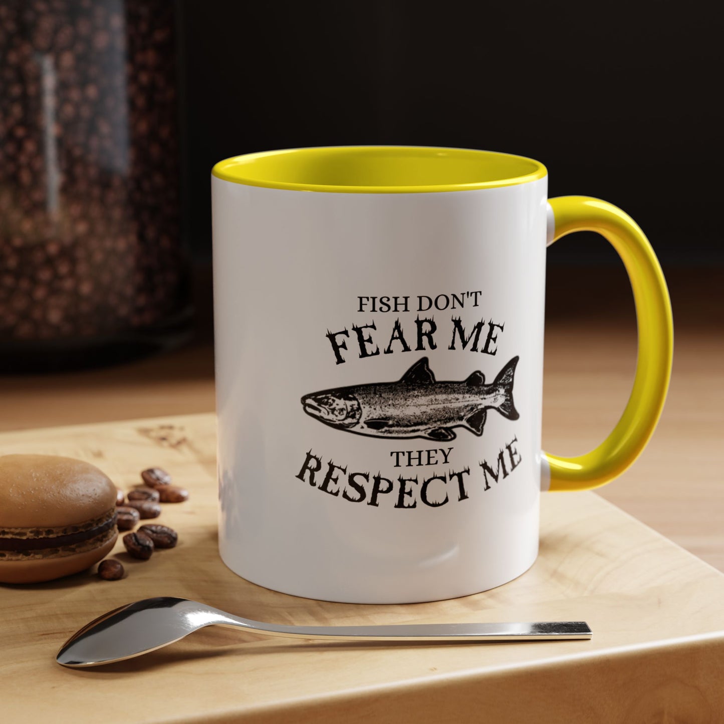 Fish Don't Fear Me, They Respect Me Coffee Mug — Fishing Humor Accent Mug