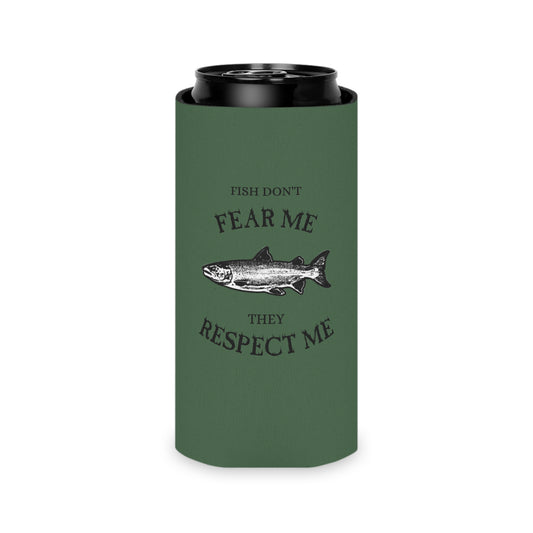 Fishing Can Cooler – "Fish Don't Fear Me, They Respect Me" Insulated Koozie