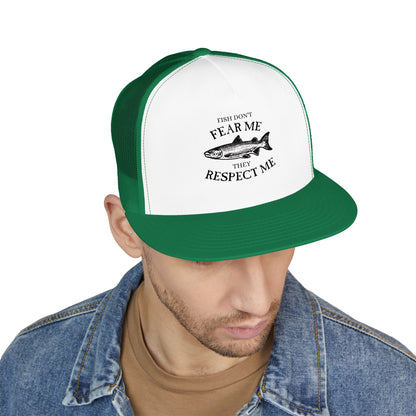 Fishing Trucker Hat — "Fish Don't Fear Me, They Respect Me" Mesh Cap
