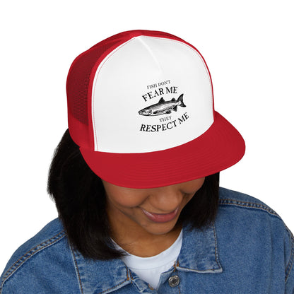 Fishing Trucker Hat — "Fish Don't Fear Me, They Respect Me" Mesh Cap